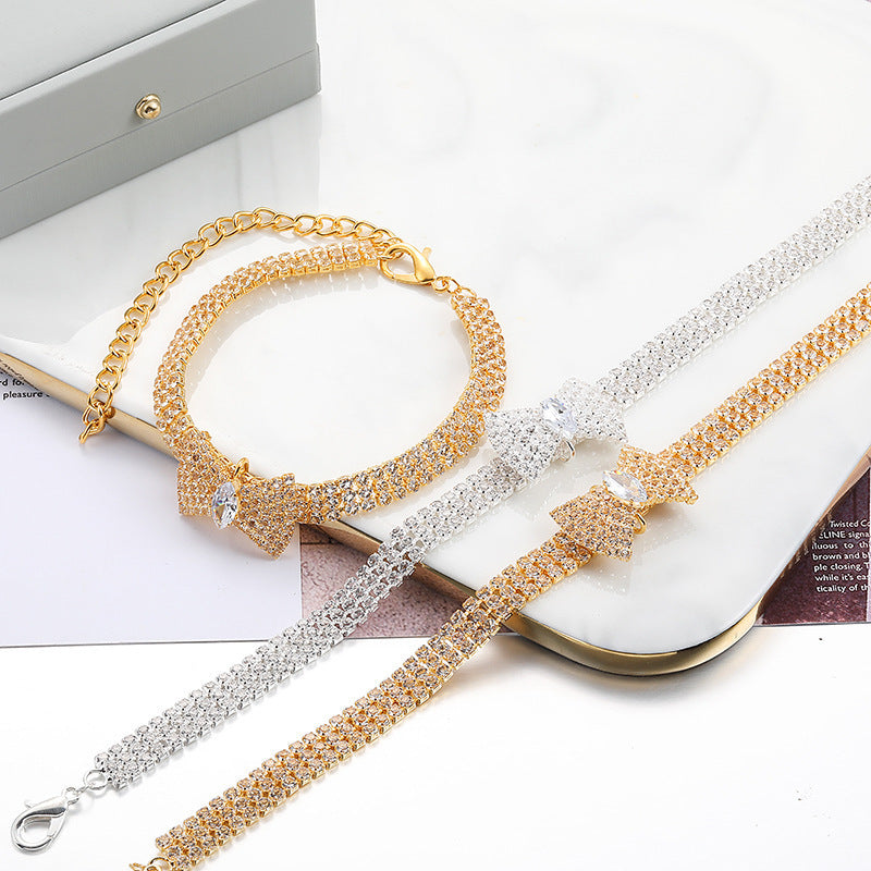 Pet Bow Rhinestone Necklace Accessories Collar Adjustable Size