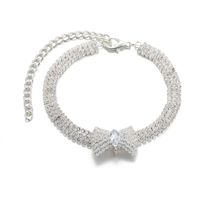 Pet Bow Rhinestone Necklace Accessories Collar Adjustable Size