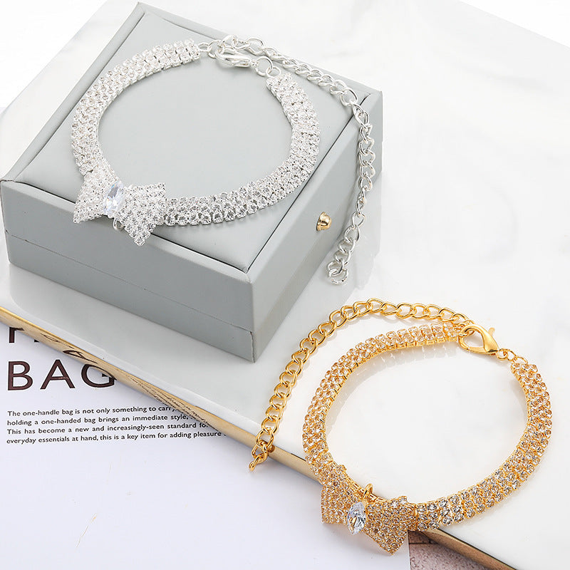 Pet Bow Rhinestone Necklace Accessories Collar Adjustable Size